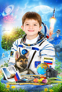 Коллаж космонавта для школы или садика